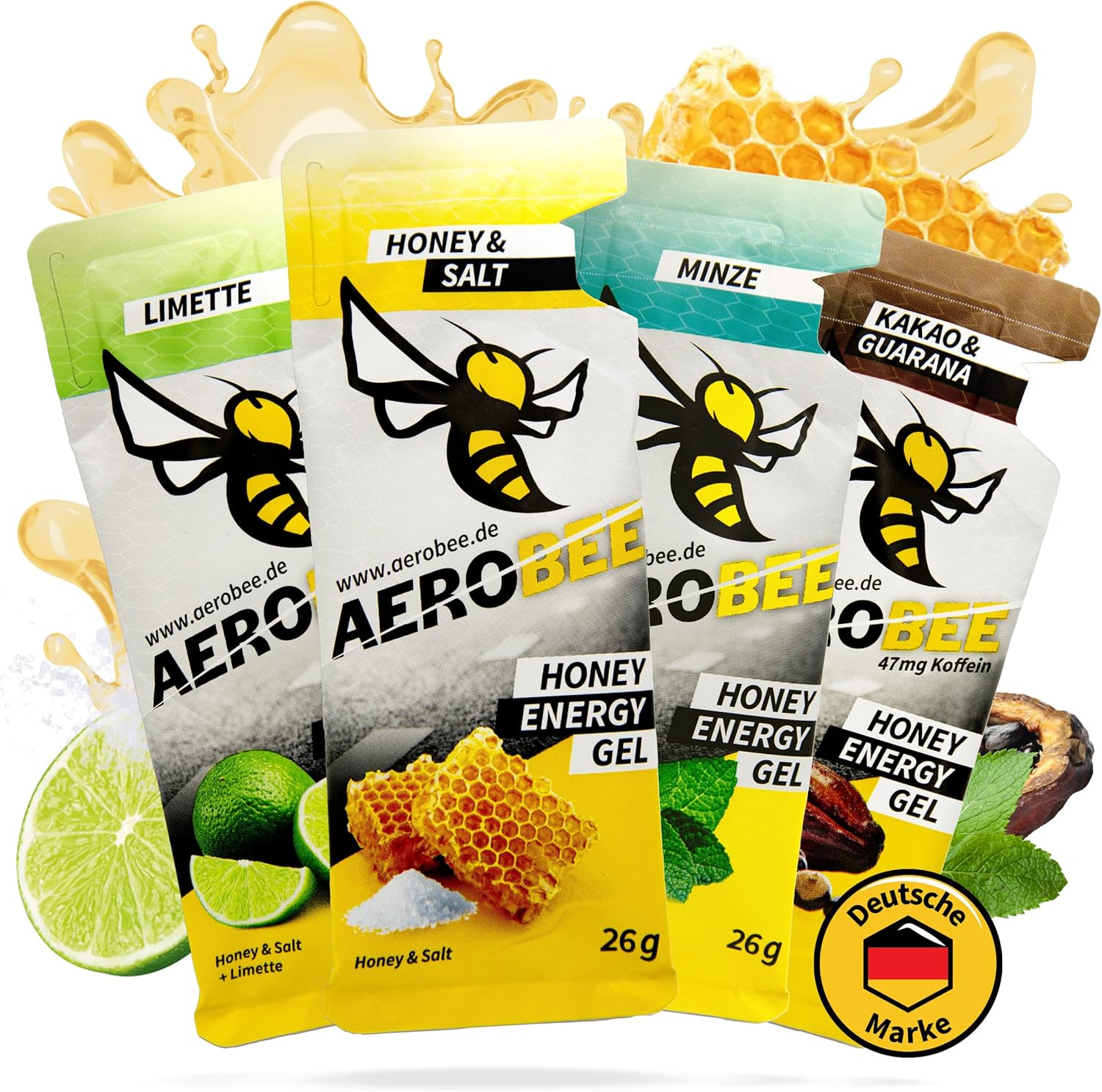 AEROBEE Energy Gel Classic - Probierpaket 4x26 g [100% Natürliches Energie Gel aus Honig ...